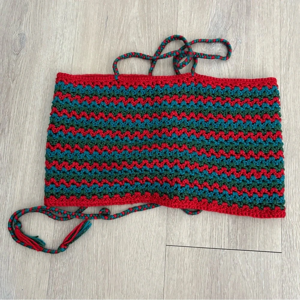 Maya Bey Crochet Handmade Crochet Halter Top Red Green Blue One Size Stretchy - Picture 9 of 13
